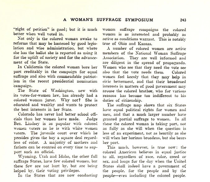 The second page of an article written by Adella Hunt Logan outlining the reasons why Black women should have and use the vote. 
