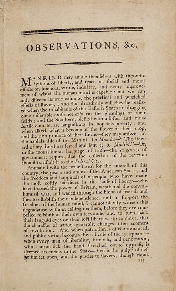 First two paragraphs of the essay entitled “Observations” from the 1787-8 Pamphlets on the Constitution of the United States.